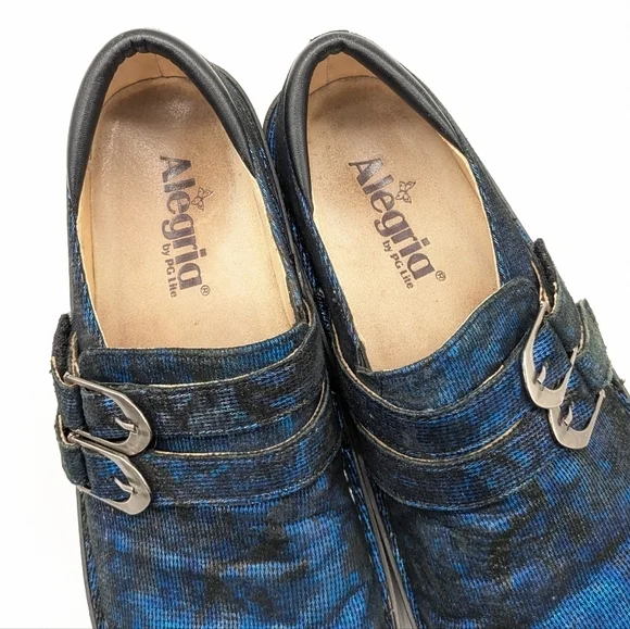 Alegria Alli blue black twist leather slip on hook & loop closure clog 37 6.5/7 - Picture 7 of 9